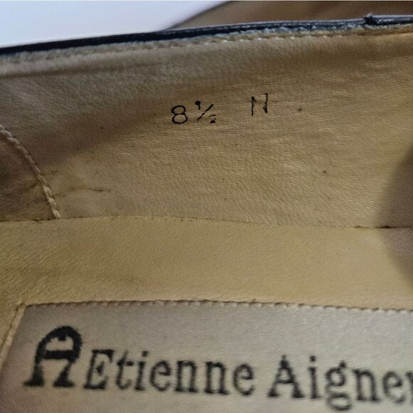 Vintage Etienne Aigner Navy Leather Horse Bit Snip Toe Carrington Loafers 8.5 - Picture 9 of 13